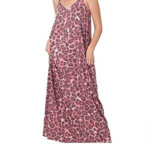 NWT XL Zenana Leopard Print Cami Maxi Cranberry Relaxed Strappy Summer Dress